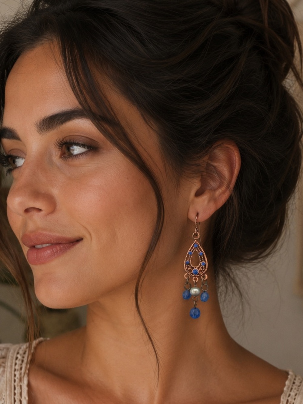 Elegant Blue and Copper Dangle Earrings